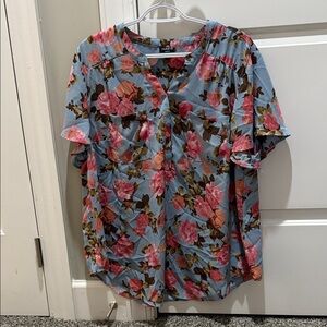 Torrid Blue and Pink Floral Blouse